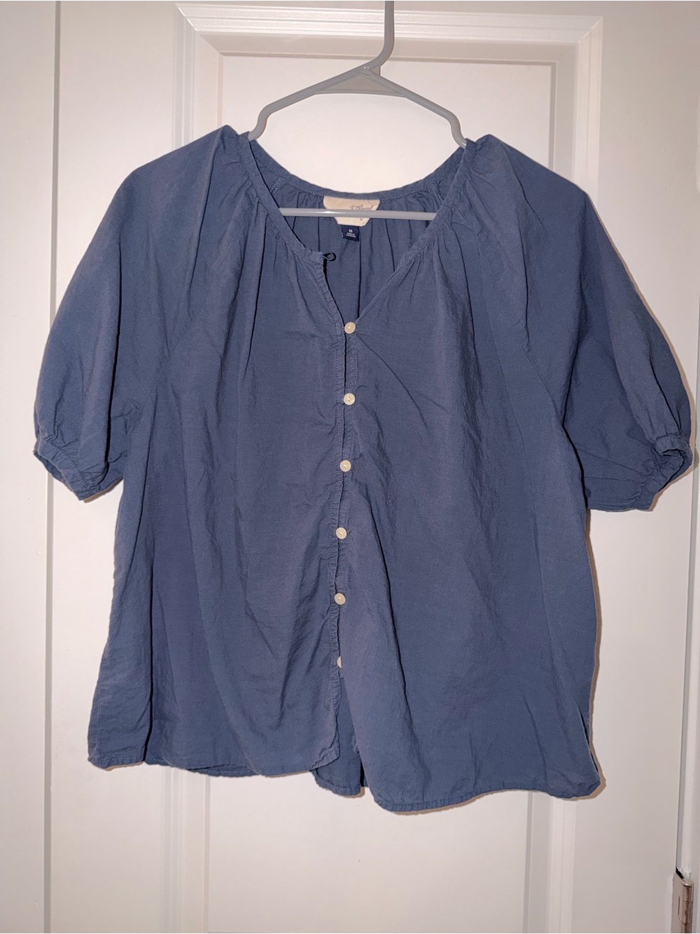 Universal Thread Dusty Blue Button-Front Puff Sleeve Blouse